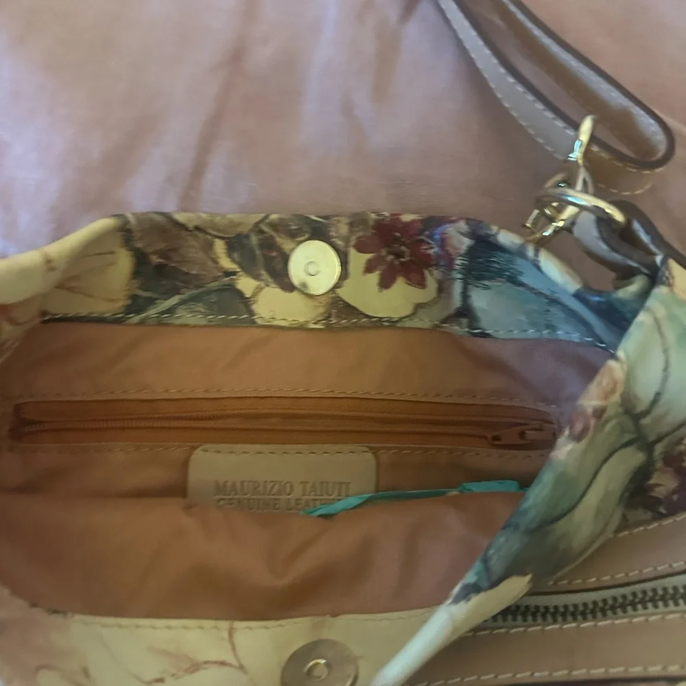 MAURIZIO TAIUTI Floral-Print Large Leather Handbag, Italy- price is firm - Picture 5 of 6